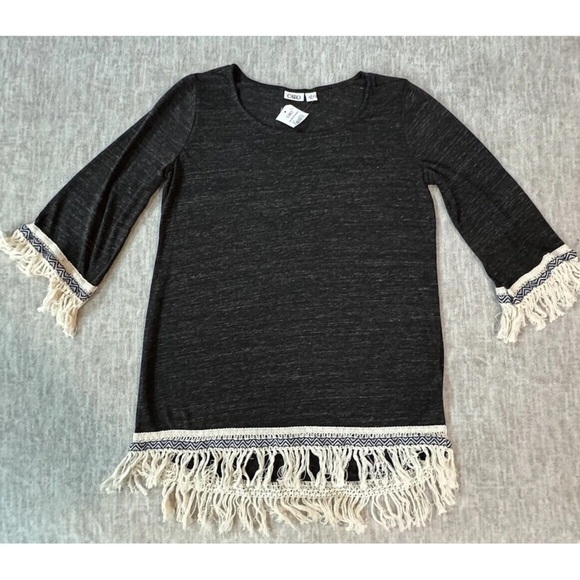 Cato Other - Cato Boho Knit Braided Crochet Fringe Top Cover Up shirt dress Women’s Medium